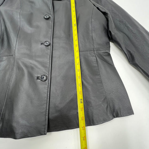 Croft & Barrow Black Genuine Leather Button Front Jacket Blazer Women's Size L