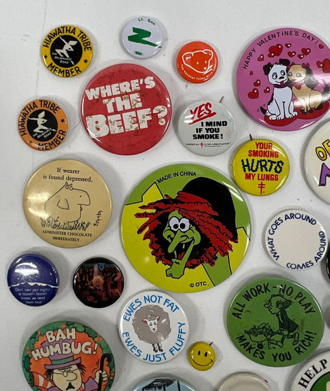 Vintage Pinback Button Lot of 48 1980s 90s Pop Culture Humor Advertising Pins