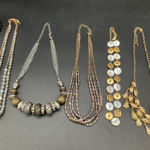 Mixed Fashion Necklace Lot 8 Pieces Gold Silver Tone Beaded Rhinestone