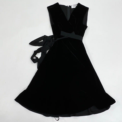 Derek Lam 10 Crosby Women's Black Velvet V-Neck Asymmetrical Dress Sz 4