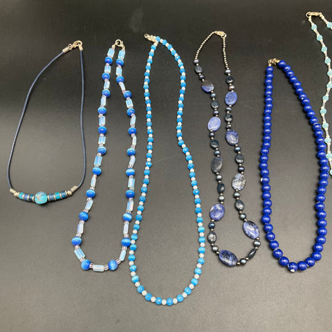 Mixed Blue Tone Costume Necklace Jewelry Lot 0.6 Lbs Vintage to Modern 11pc