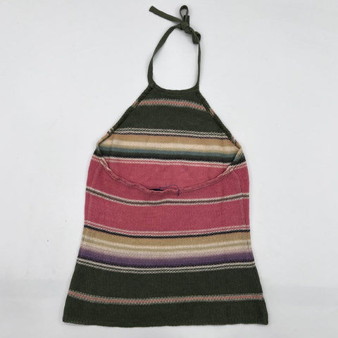 Vintage Y2K Ralph Ralph Lauren Women's Multicolor Striped Halter Knit Top Sz S