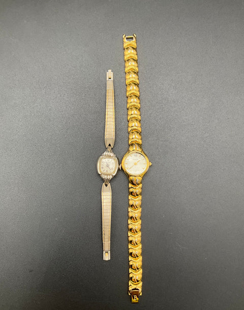 Lot of 2 Vintage Bulova Ladies Watches 10K RGP Bezel Diamond Accent