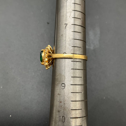 Vintage Uncas 18K GE Faux Emerald Glass Marquise Halo Ring Size 8 Costume