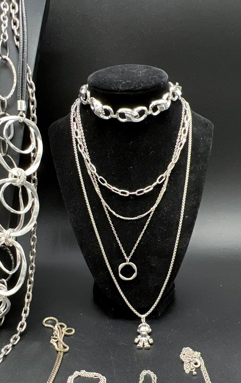 Silver Tone Fashion Jewelry Lot 12 Necklaces Pendants Tassel Heart Astronaut