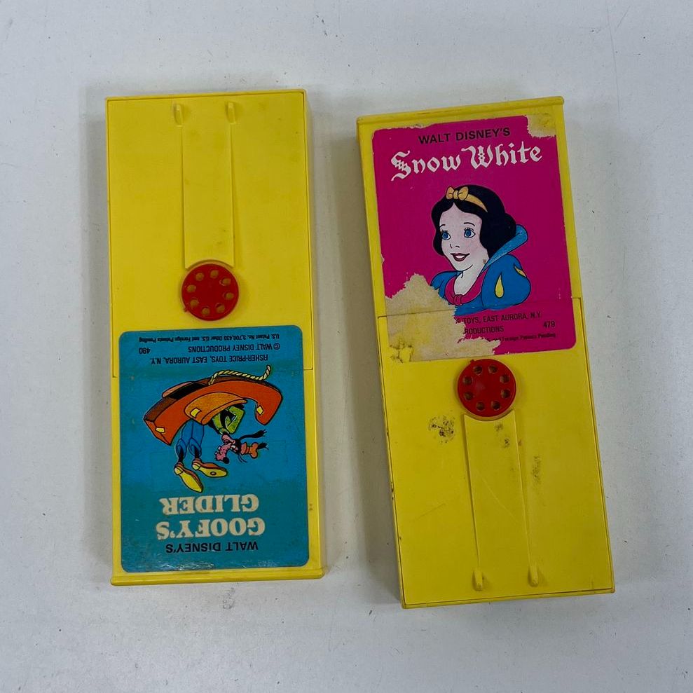 Vintage 1970s Fisher Price Movie Viewer Toy Lot Goofy Snow White Cartridges