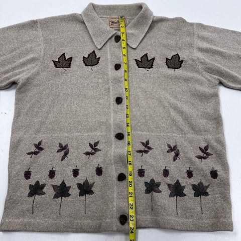Vintage 90s Woolrich Women's Khaki Leaf Embroidery Cardigan Sweater Sz M