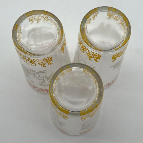 Hazel Atlas Americana Tumbler Set 3 Vintage Mixed Scene Drinking Glasses 5 In