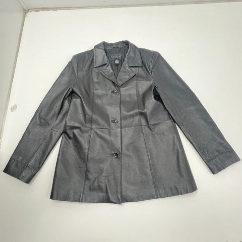 Vintage 90s Dialogue Genuine Leather Button Front Blazer Jacket Sz L