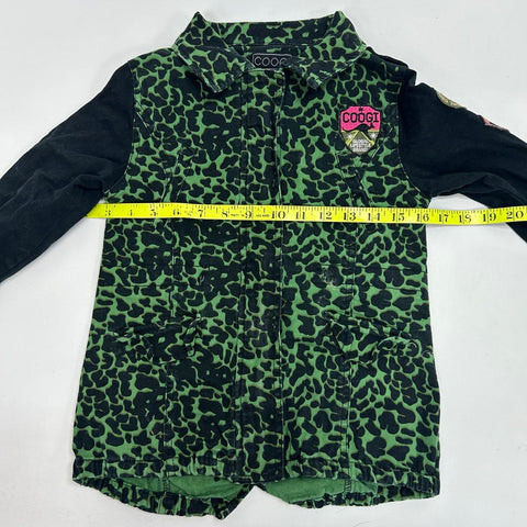 Vintage Coogi Kids Leopard Print Canvas Utility Jacket Green Black Sz 6x
