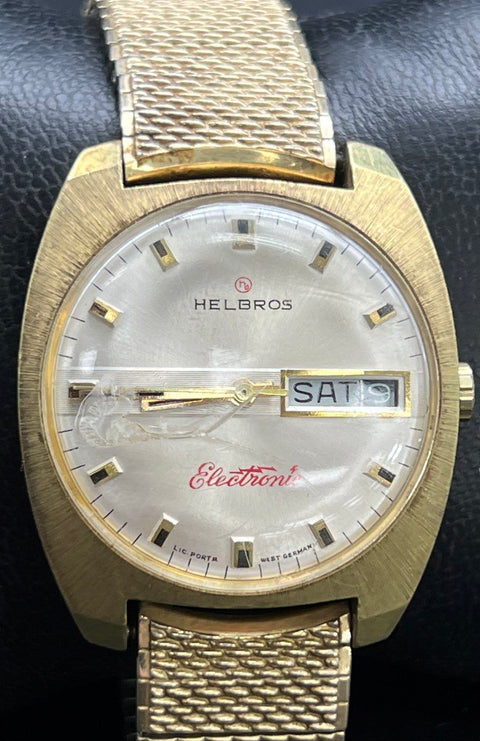 Vintage Helbros Electronic Day Date Wristwatch West Germany Cushion Case