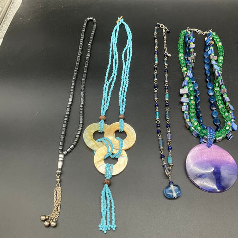 Vintage Modern Costume Jewelry Lot 9 Necklaces Beaded Pendants Kansas State MOP