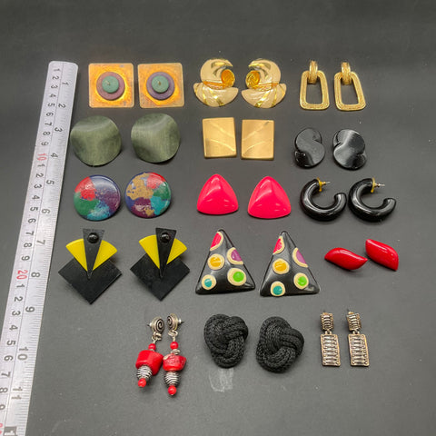 Vintage 1980s Jewelry Lot 15 Pairs Earrings Berebi Jness Geometric Postmodern