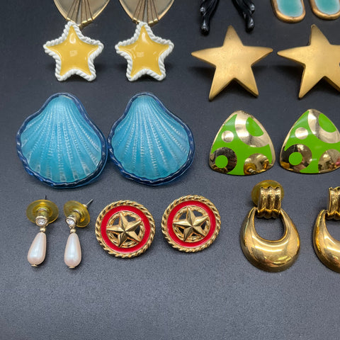 Vintage 80s 90s Costume Jewelry Earrings Lot of 15 Pairs Monet Enamel Retro