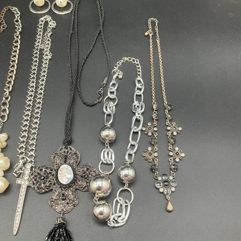 9 Piece Fashion Jewelry Lot Necklaces Earrings Gothic Angel Wing Orca Dog Tag