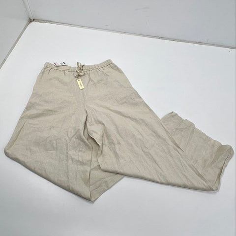 Max Studio London Women's Tan Blended Linen Wide Leg Trousers Mid Rise NWT Sz L