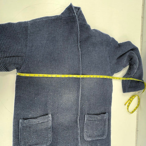 Pottery Barn Navy Blue Waffle Terry Lined Bathrobe Belted Long Robe Sz XL