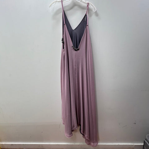 Free People Midnight Dance Purple Beaded Asymmetrical Maxi Slip Dress Women's M