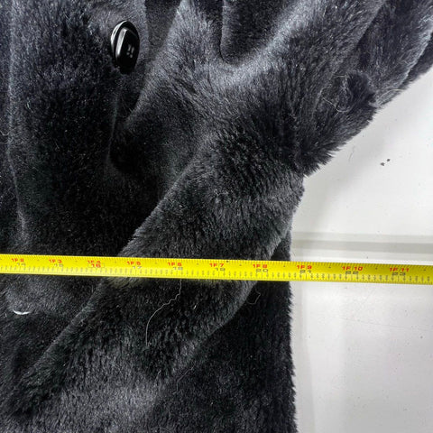 Jones New York Women's Black Faux Fur Hooded Long Coat Jacket Size S