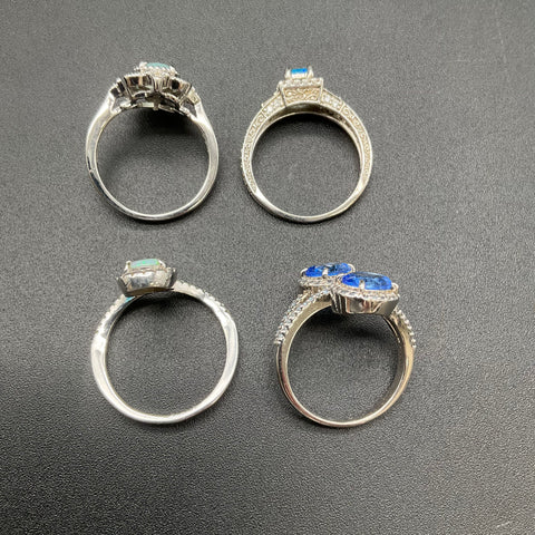 Ring Bomb Party Costume Jewelry Lot 4 Rings Silver Tone Sizes 8-9
