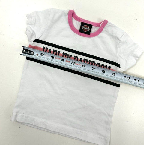 Harley Davidson Toddler Girl Shirt Lot 2pc Pink White Glitter Logo Sz 12M