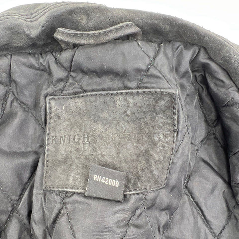 Knight Bridge Men's Vintage Y2K Suede Leather Bomber Jacket Black Quilted Sz M