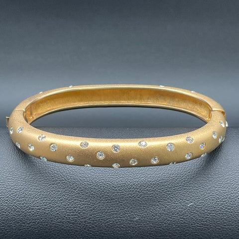 Swarovski Brushed Gold Tone Bangle Bracelet Swan Logo Clear Crystal Accents