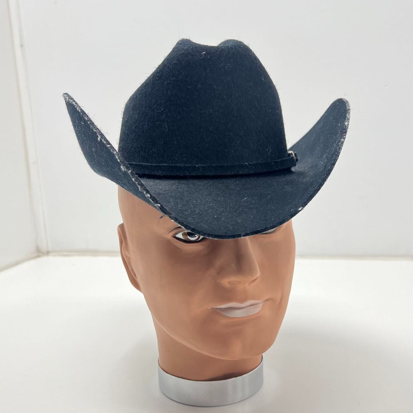 Rrango Black Felt Western Hat Men's 6 7/8 Silver Tone Hardware