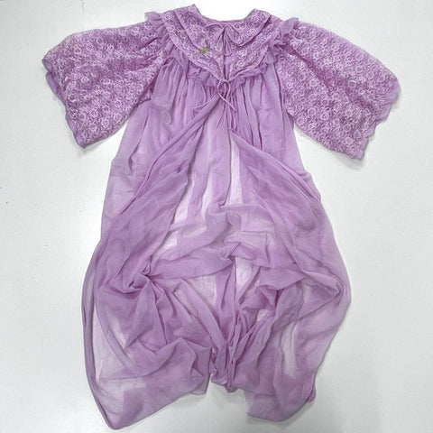 Vintage 70s Lavender Lace Nylon Peignoir Robe ILGWU Made in USA Sz M