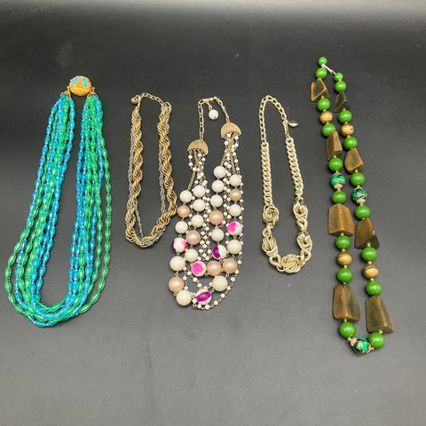 Vintage to Modern Costume Necklaces Jewelry Lot of 5 Beaded Chunky Chain