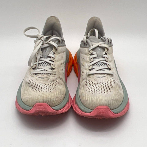 Hoka One One Clifton Edge White Grey Pink Orange Running Shoes Women's Size 7