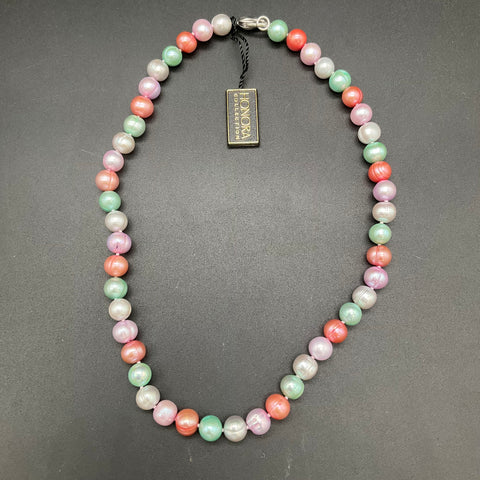Honora Sterling Silver 925 Multi-Color Pastel Pearl Necklace 18" 9.3mm