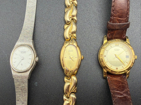Citizen Watches Lot of 3 Vintage to Modern Quartz Gold Silver Tone Leather Mesh