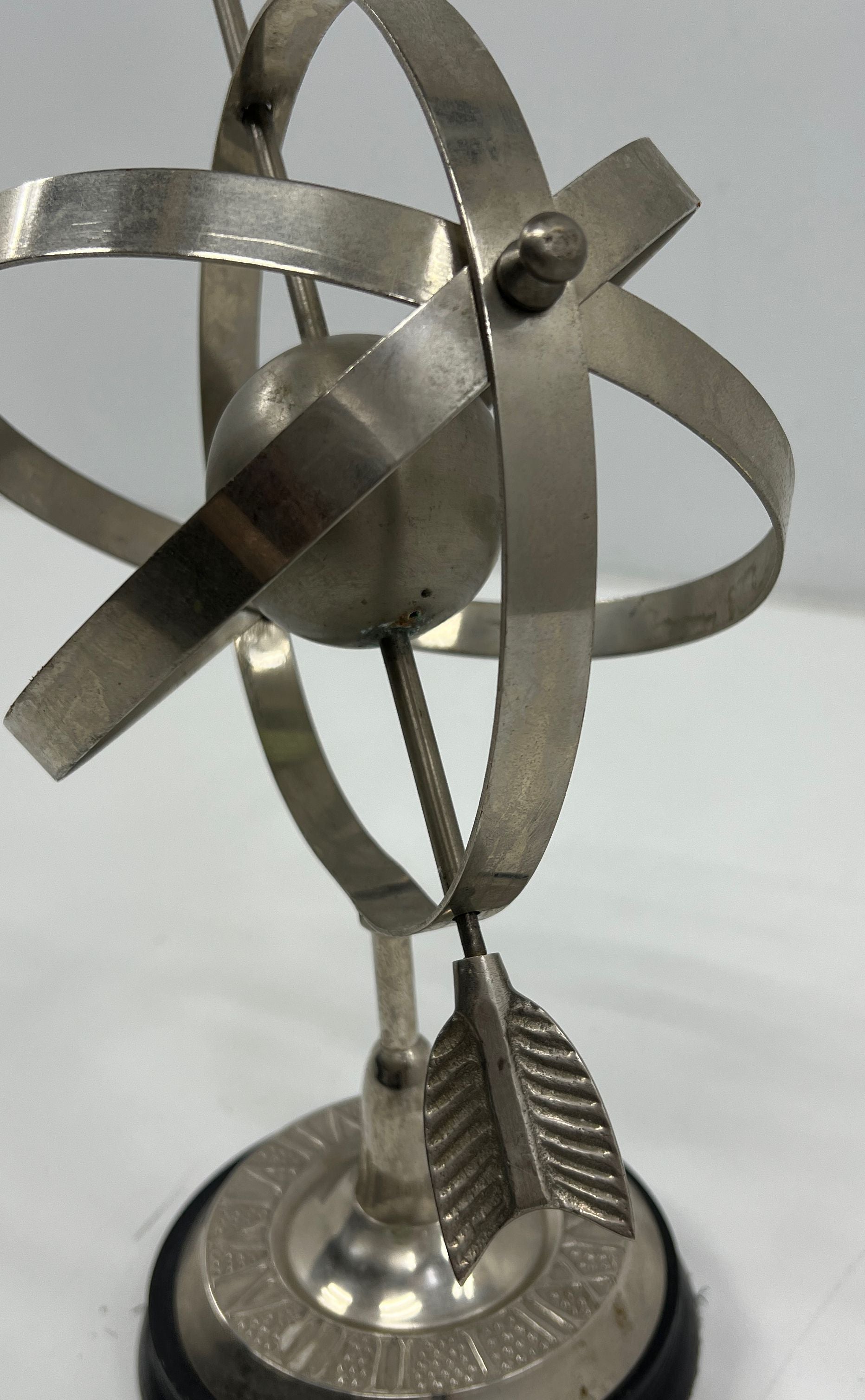 VTG Silver Tone Metal Armillary Sphere Sun Dial Desk or Table Top Decor Piece