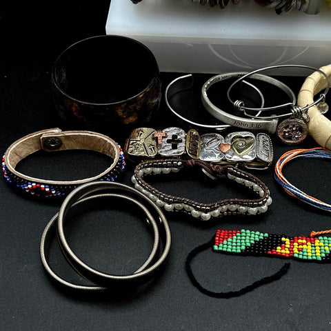 Vintage to Modern Costume Jewelry Lot Mixed Style Bangles Cuffs Beaded 45+ Pcs