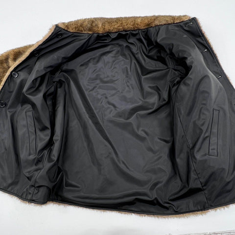 Vintage 90s Charles Klein Brown Faux Fur Collared Button Front Coat Sz L