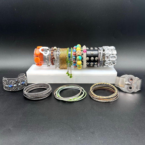 Vintage & Modern Costume Jewelry Lot 21pc Bracelets Bangles Cuffs Rhinestones