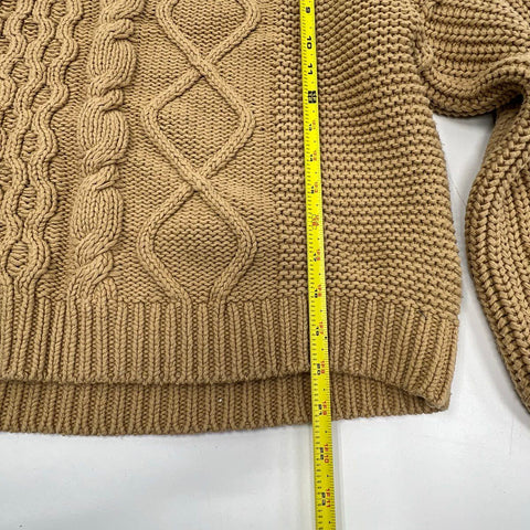 Free People Women's Sweetheart Sweater Tan Cable Knit Cropped Chunky Cotton M