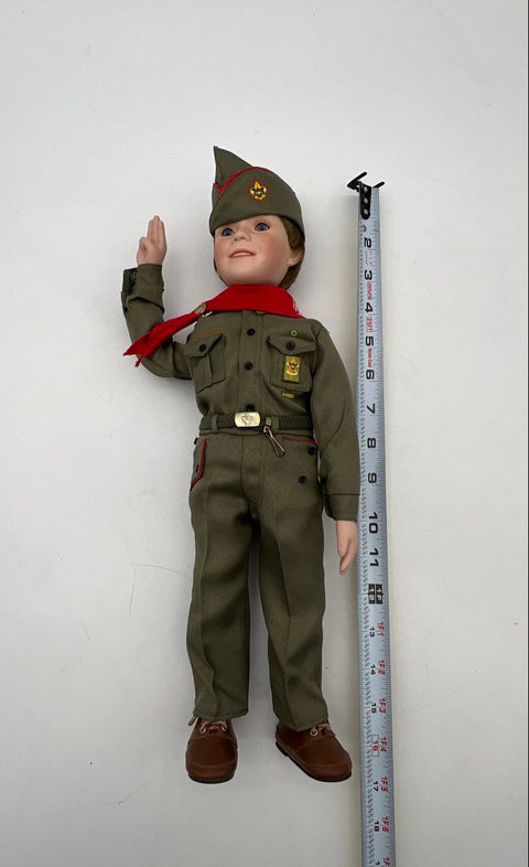 Vintage Boy Scout Doll Bisque Porcelain 17 Inch Full Uniform Salute Pose