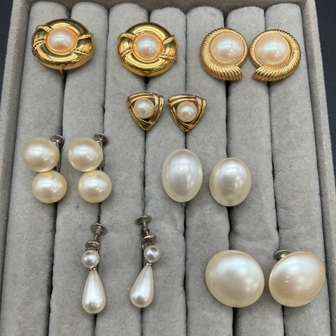 Vintage Richelieu Faux Pearl Jewelry Lot 8 Pairs Clip On & Pierced Earrings