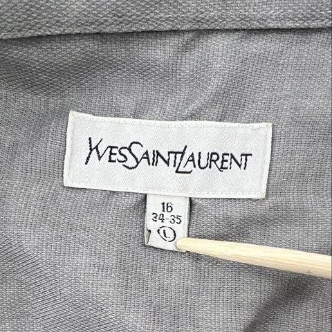 Vintage 90s Yves Saint Laurent Men's Gray Button Up Dress Shirt Sz 16 34/35
