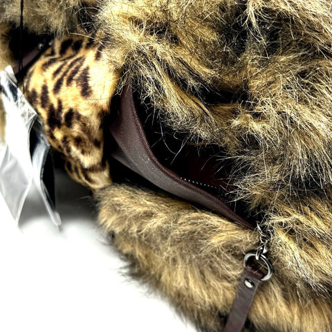 Adrienne Landau Leopard Print Brown Faux Fur Satchel Bag NWT Animal Print