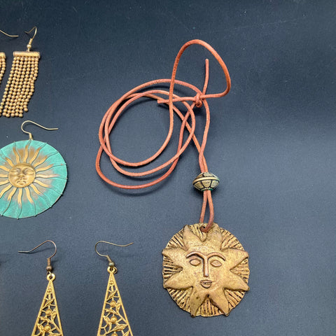 Vintage Gold Tone Boho Jewelry Lot 7 Sets Celestial Sun Sears Scene IV Earrings