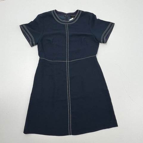 Banana Republic Navy Blue Contrast Stitch Flutter Sleeve Dress Women's 12 NWT