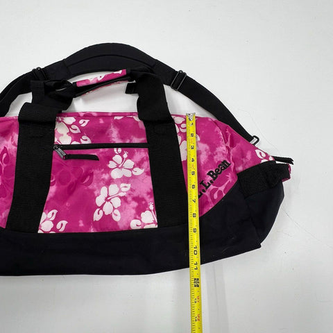 Vintage Y2K LL Bean Pink Black Hawaiian Print Hibiscus Duffel Bag Travel Gym