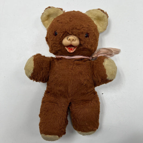 Vintage 50s 60s Rubber Face Teddy Bear Plush Brown Mid Century Kitsch Toy Doll
