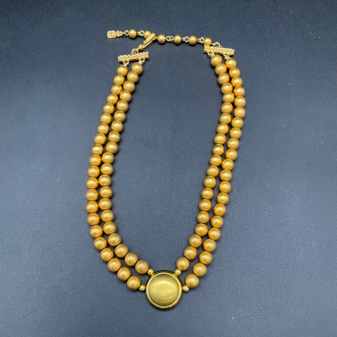 Vintage Liz Claiborne Gold Tone Double Strand Matte Bead Necklace 18"