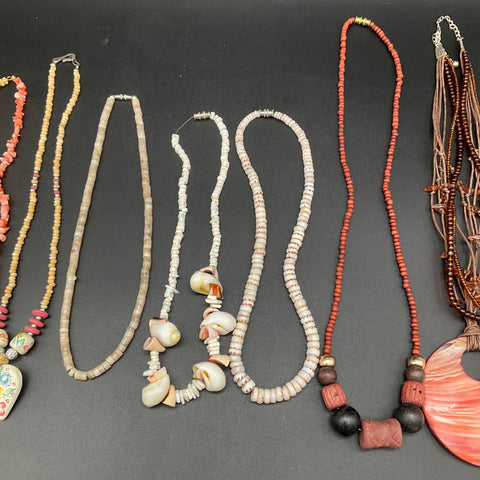 Mixed Boho Beaded Fashion Jewelry Lot 0.6 lbs 11pc Shell Wood Seed Bead