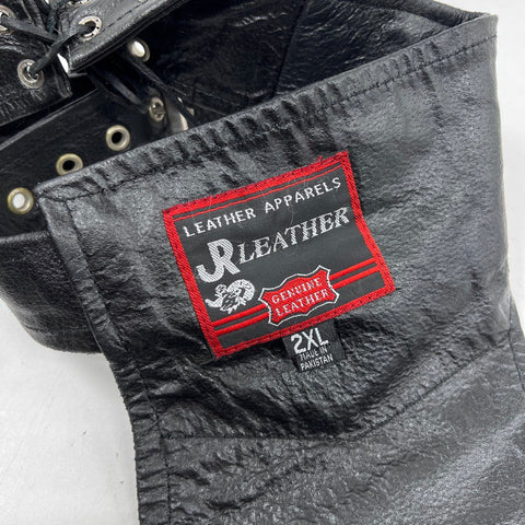 R Leather Genuine Black Leather Biker Motorcycle Riding Chaps Side Zip Sz 2XL