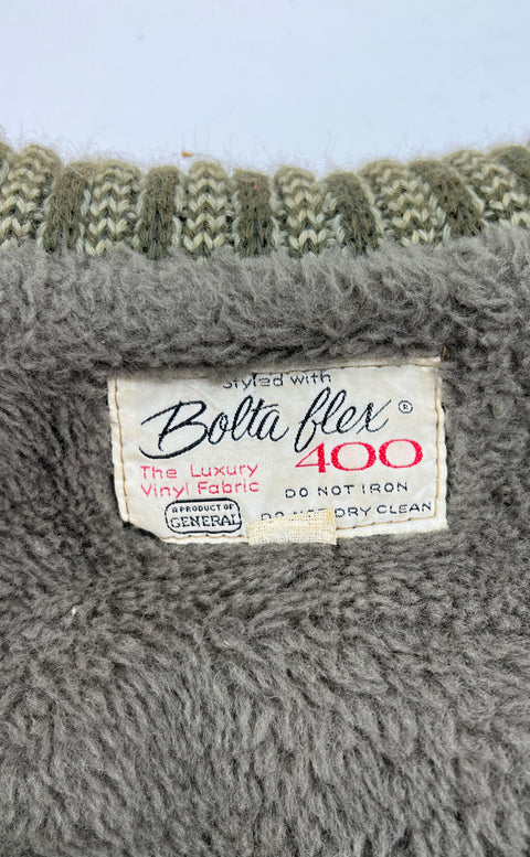 Vintage 70s Bolta Flex 400 Faux Leather Sherpa Lined Car Coat Jacket Sz L